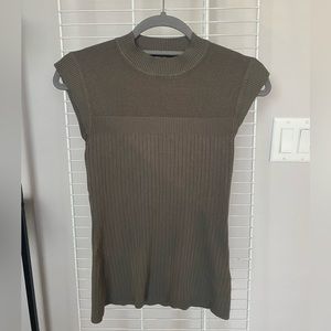 RW&CO Bodycon Mock Neck Sweater With Pointelle Stitch Green Medium